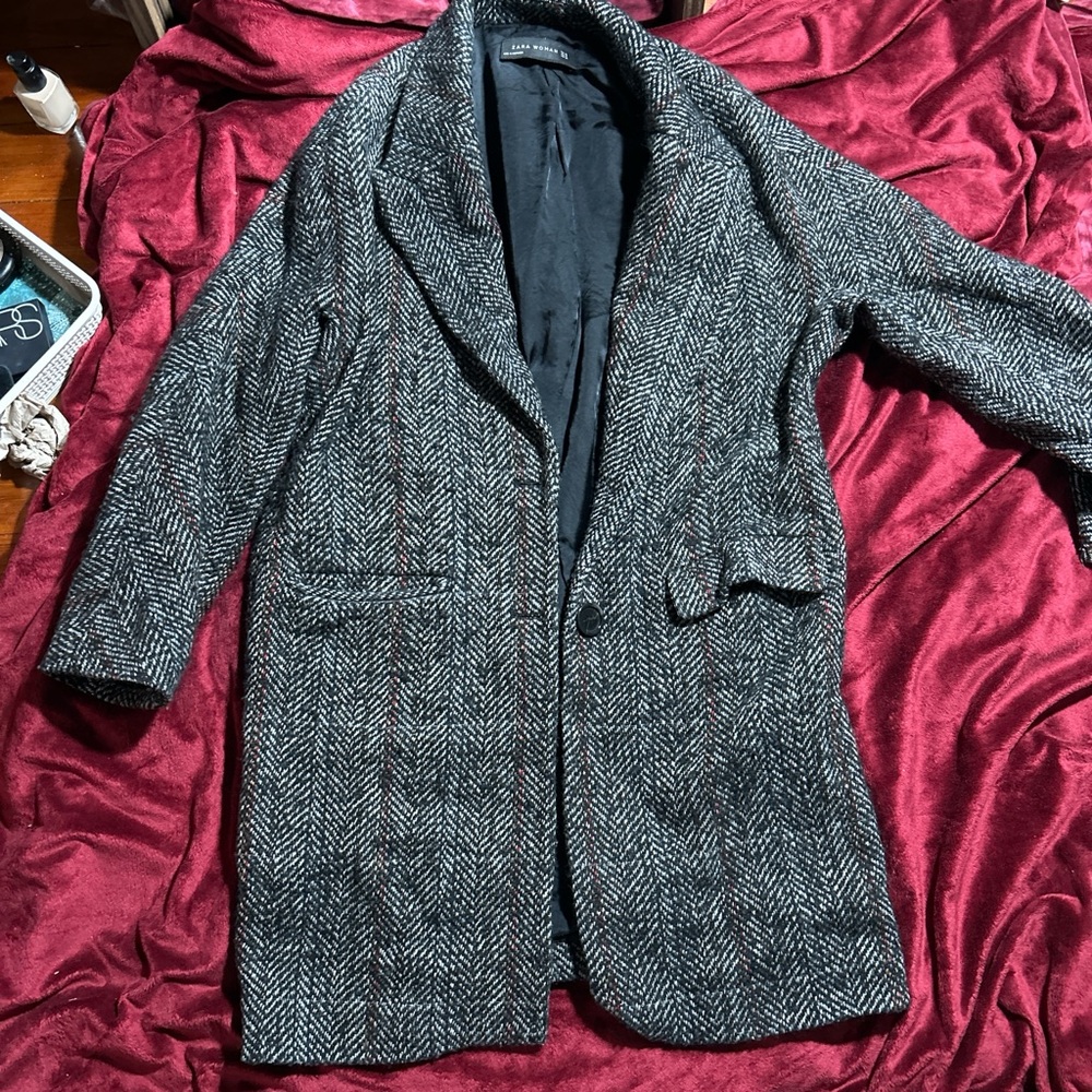 Zara Herringbone Wool Coat - Gray